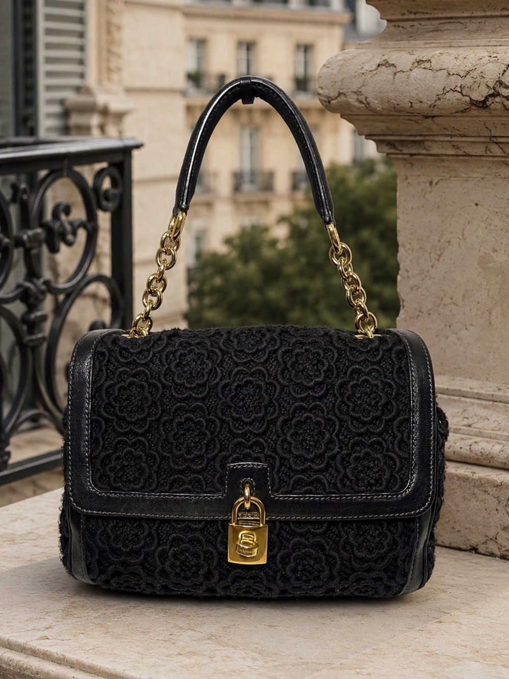 Dolce & Gabbana Floral Textured Padlock Shoulder Bag